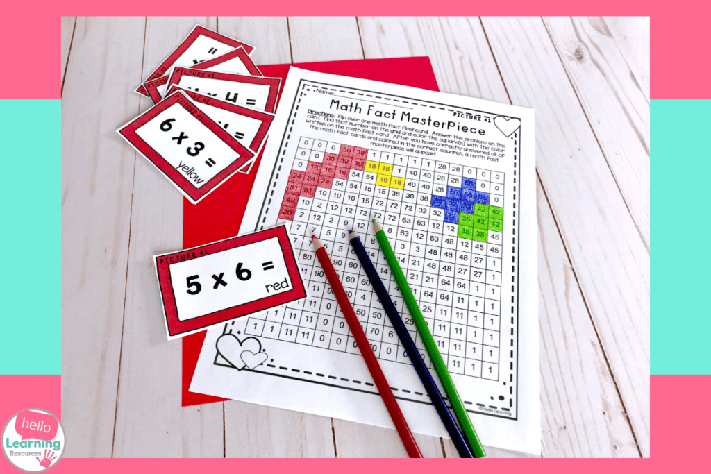 math fact flashcards and hidden picture grid