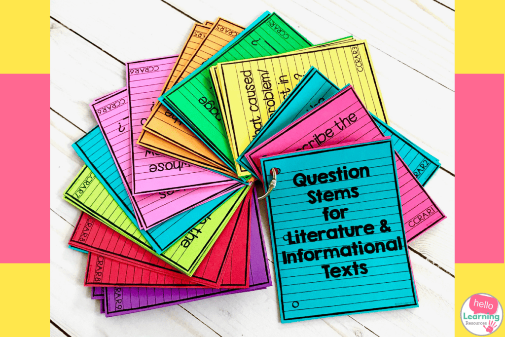 question stem cards organized on a binder ring