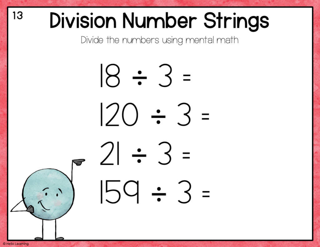Photo of a division number string to teach division strategies