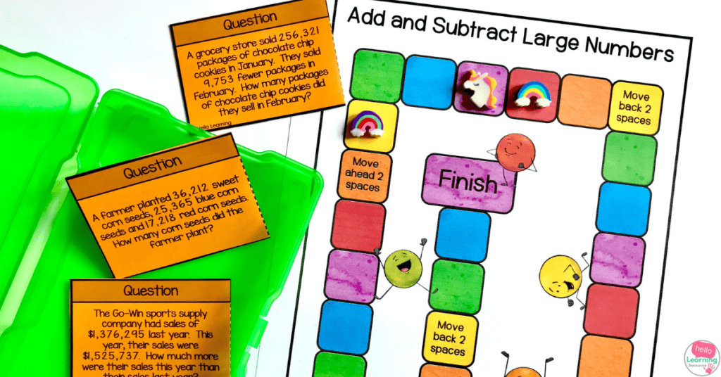 Math Center Game add and subtract large numbers photo
