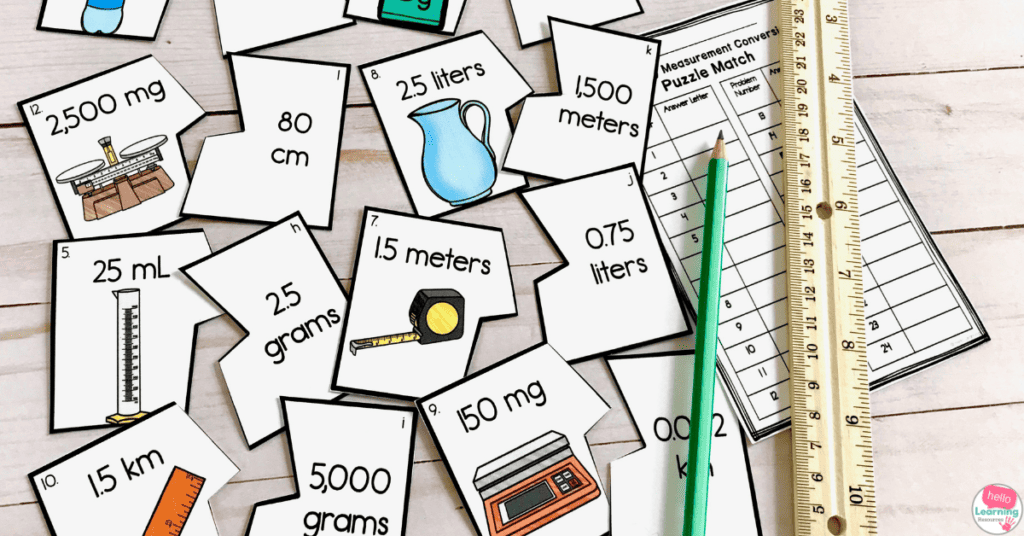  metric measurement matching puzzles for math centers