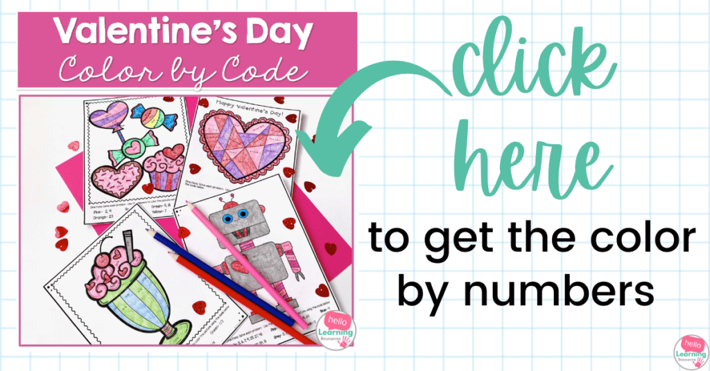 click here to get the valentine's day math color by number activity