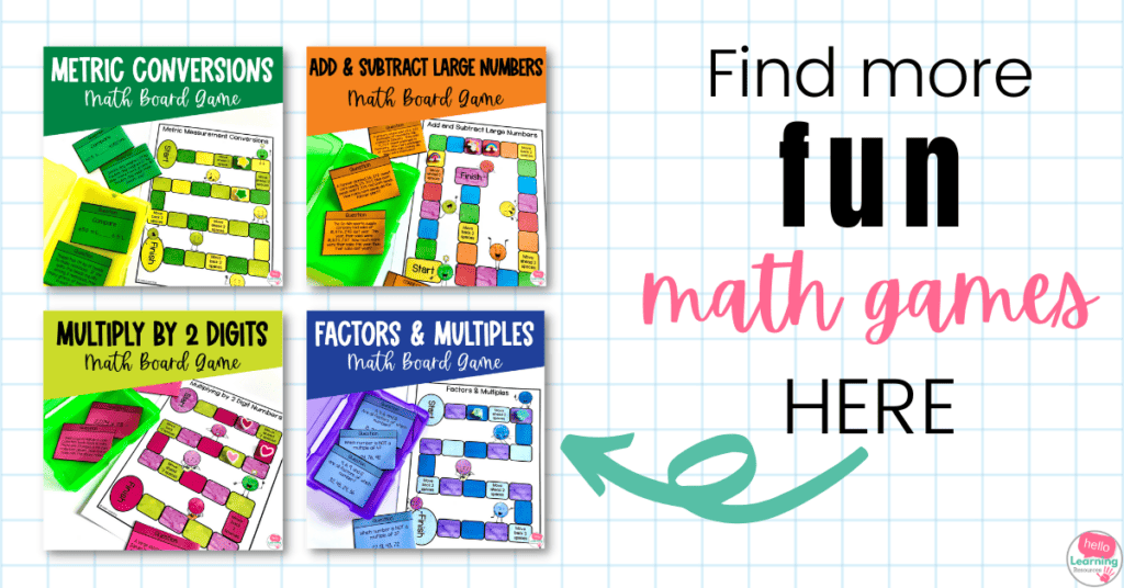 clickable image to view printable math games for 4th grade and 5th grade math skills