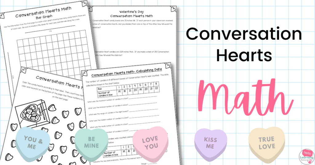 valentine's day math activity pages with conversation hearts