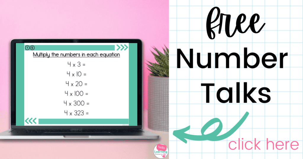 Image of a number talk problem on a laptop computer. Click the image to grab a free set of number talks.