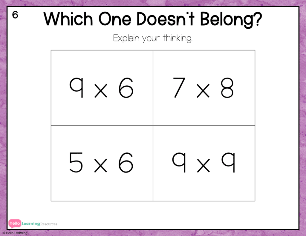which one doesn't belong number talk image with multiplication problems