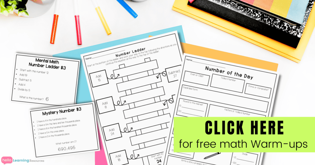 get free math warm up activities for upper elementary by clicking this image