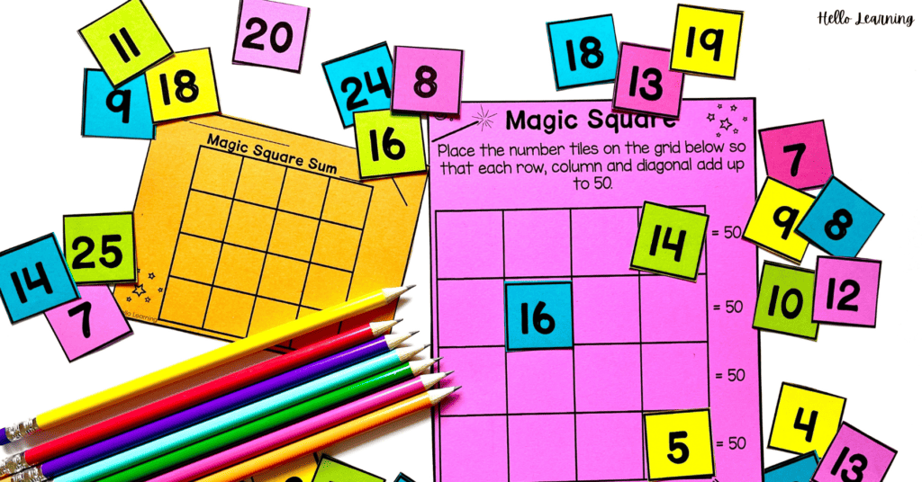printable magic square math puzzles to use as an end of year activity
