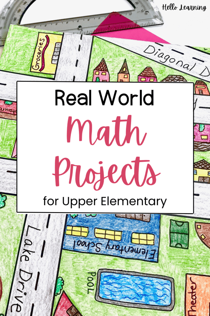 real world math projects title on top of a finished geometry project designing a city