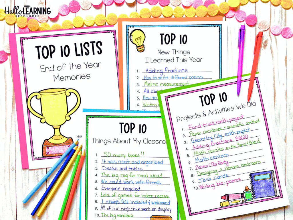 end of the year top 10 list pages with colored pencils