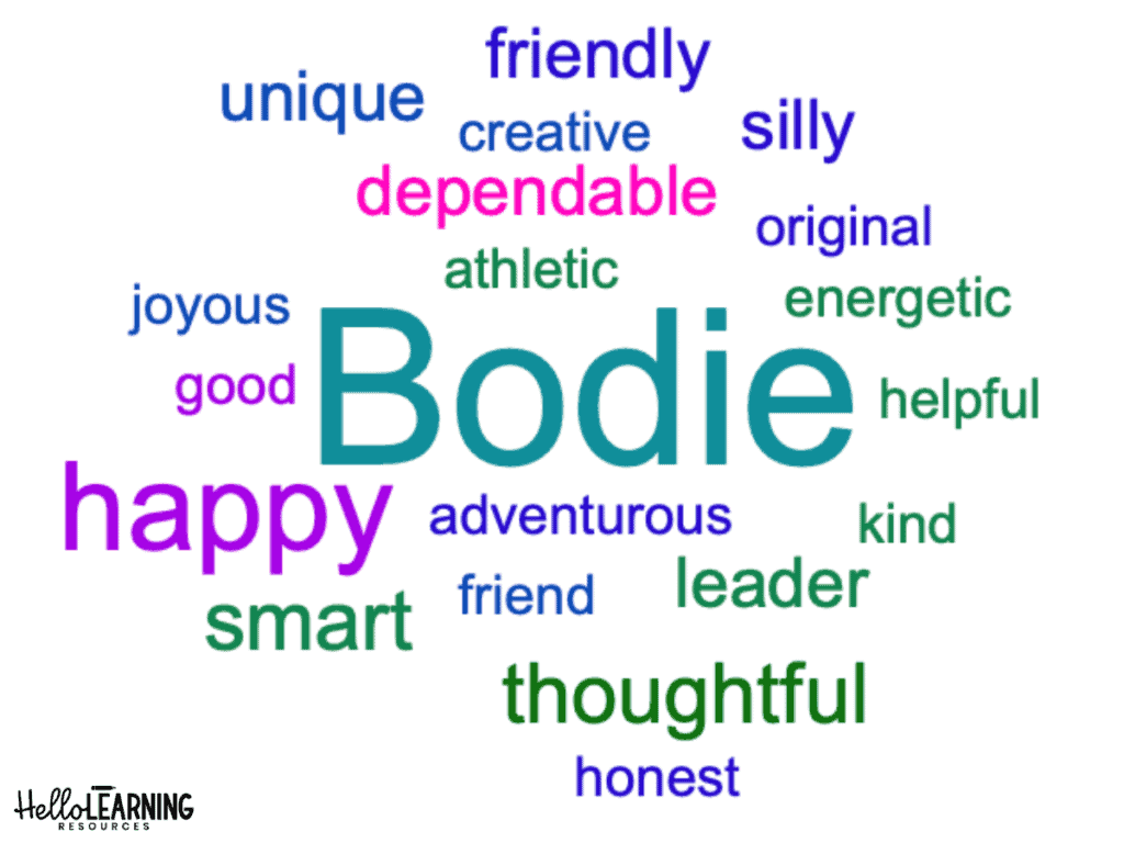 student name and traits word cloud