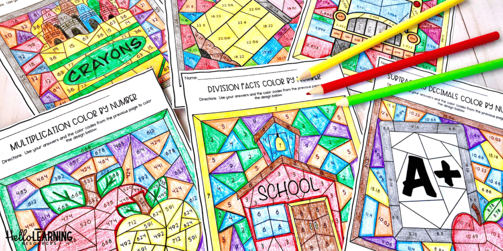 back to school math review color by number activities