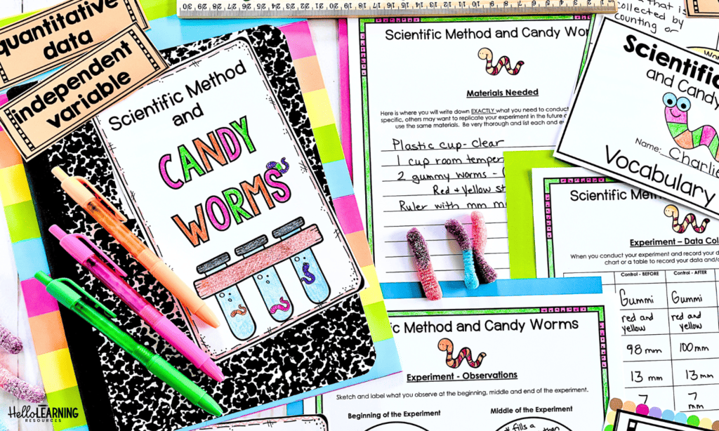 scientific method and candy worms science experiment lab booklet and observation sheets