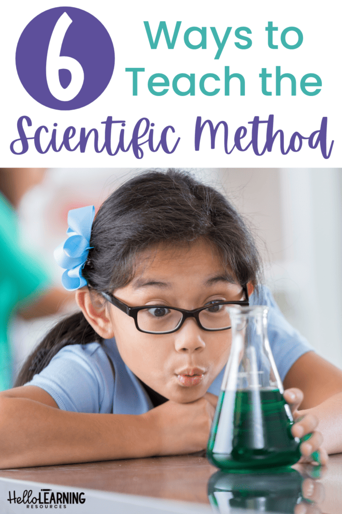 6 ways to teach the scientific method showing a girl with a beaker of liquid
