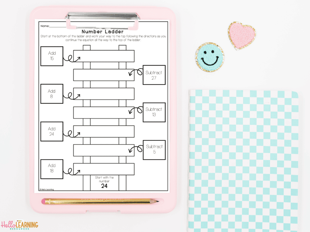 worksheet with a number ladder math warm up activity