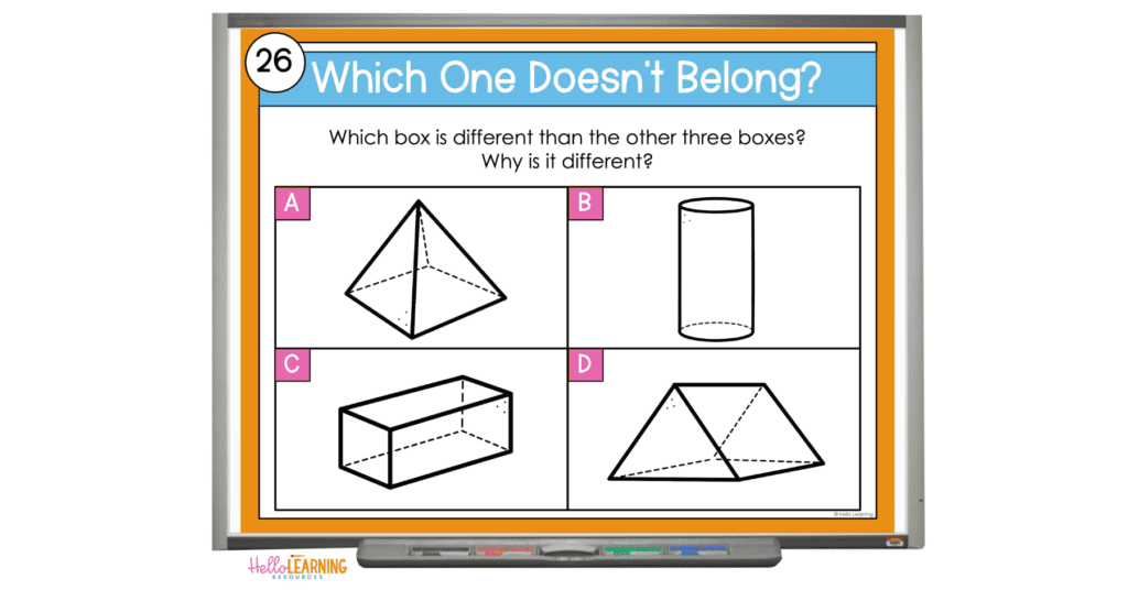 Which one doesn't belong 3d shapes image with a pyramid, cylinder, rectangular prism and triangular prism