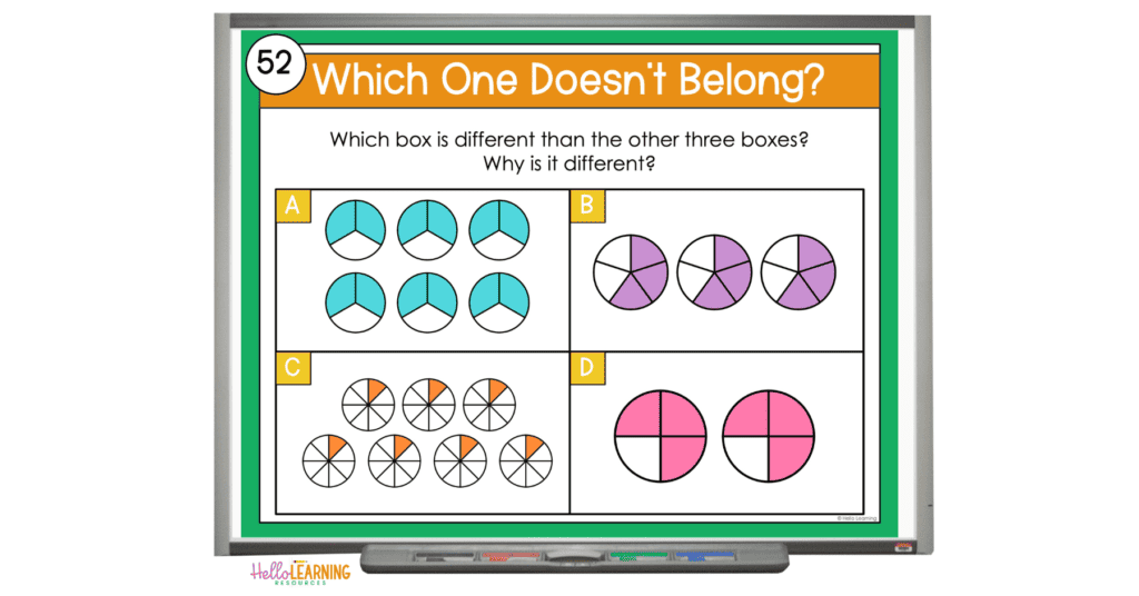 which one doesn't belong fractions image for 5th grade math