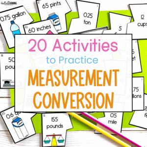 blog post title on top of a customary conversion matching puzzle activity