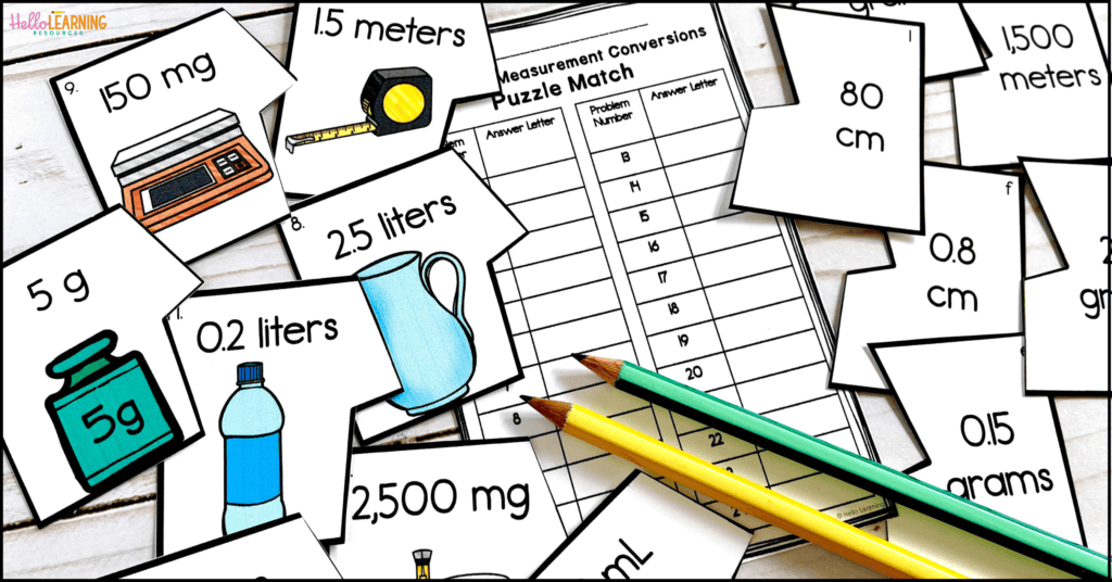 metric measurement conversion matching puzzle pieces